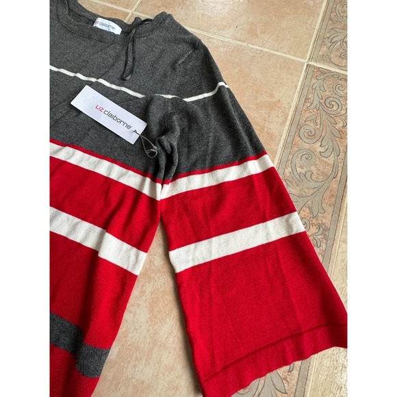 New! - Liz Claiborne Women's 3/4 Sleeve Red Gray Striped Pullover Sweater size M - Picture 4 of 7